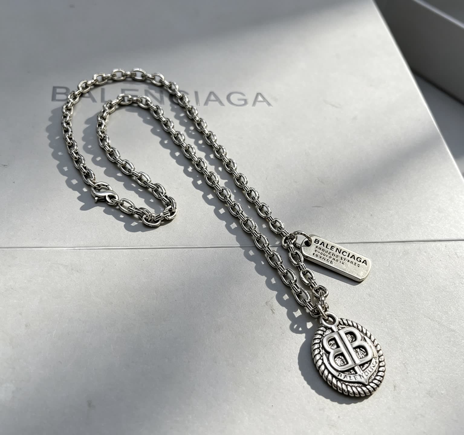 Balenciaga Silver Chain with Logo Pendant