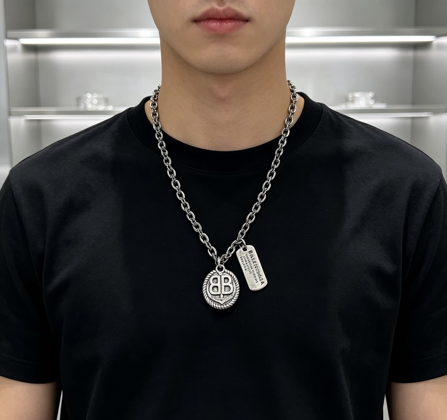 Balenciaga Silver Chain with Logo Pendant