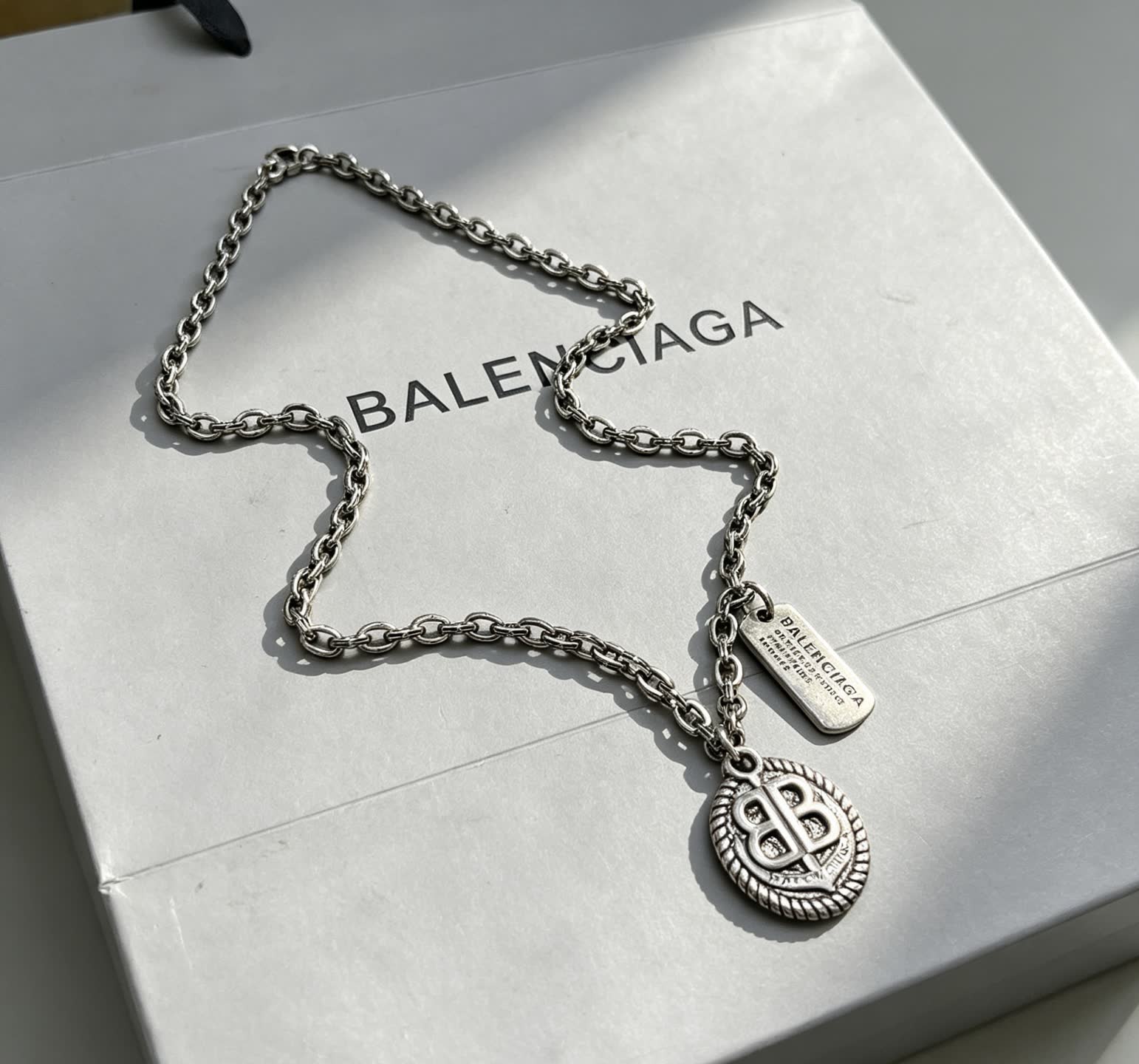 Balenciaga Silver Chain with Logo Pendant