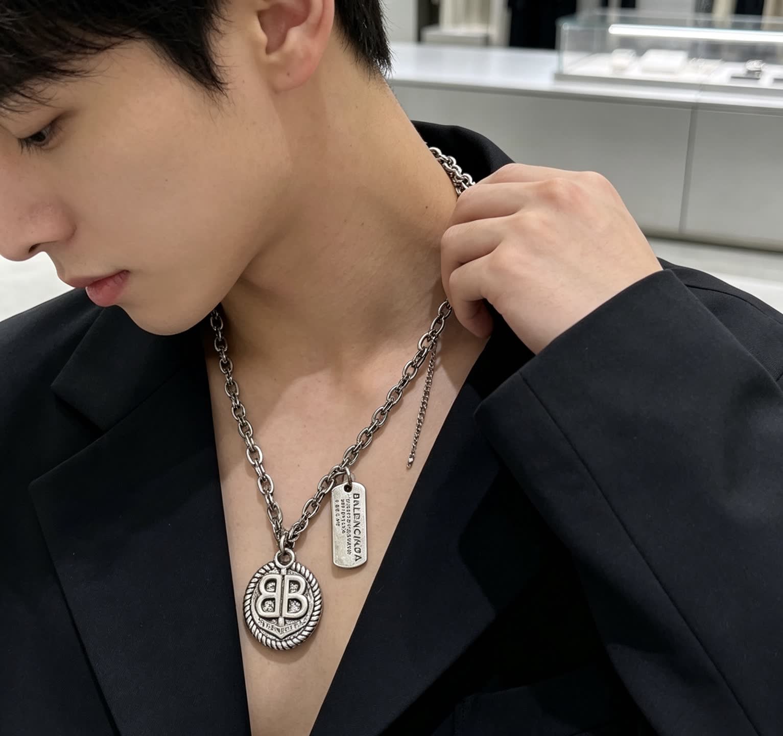 Balenciaga Silver Chain with Logo Pendant