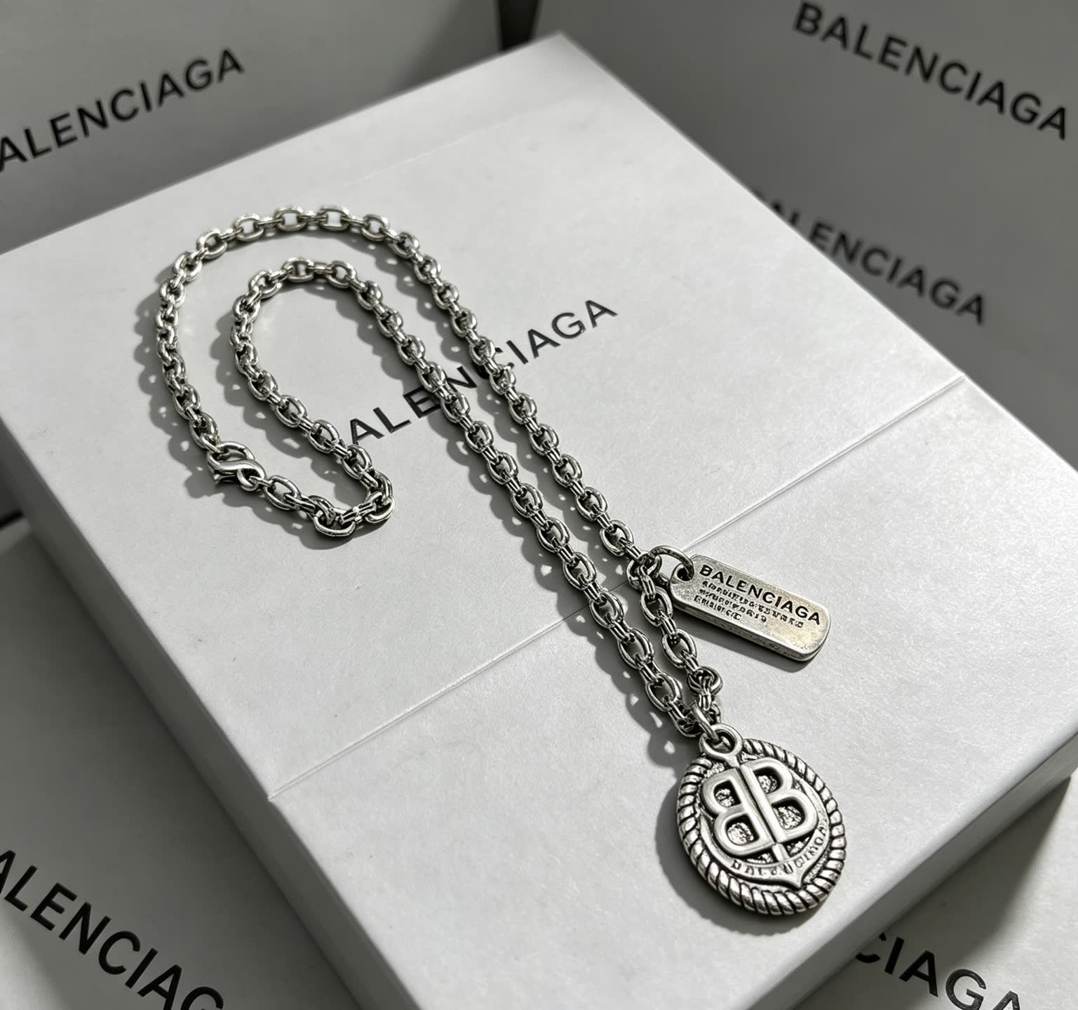 Balenciaga Silver Chain with Logo Pendant