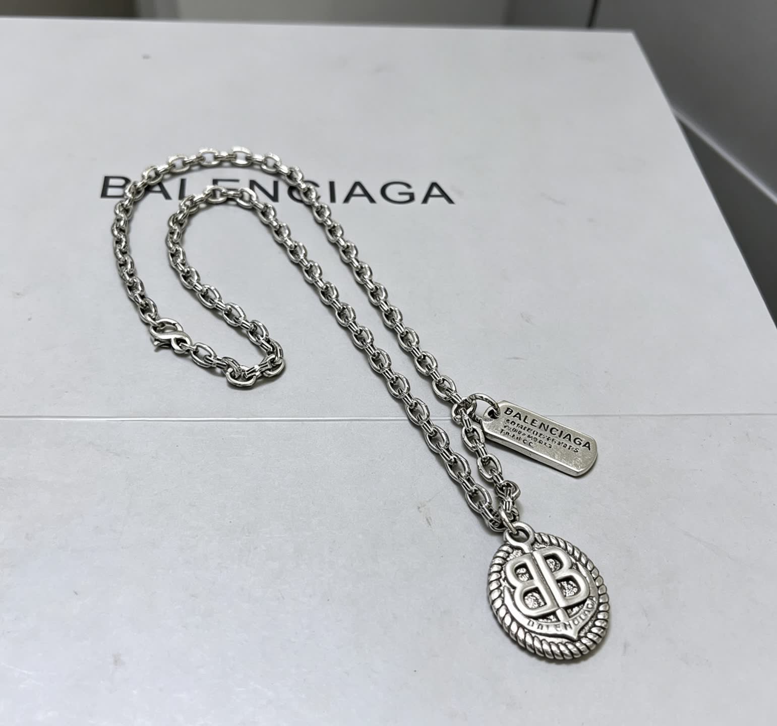 Balenciaga Silver Chain with Logo Pendant