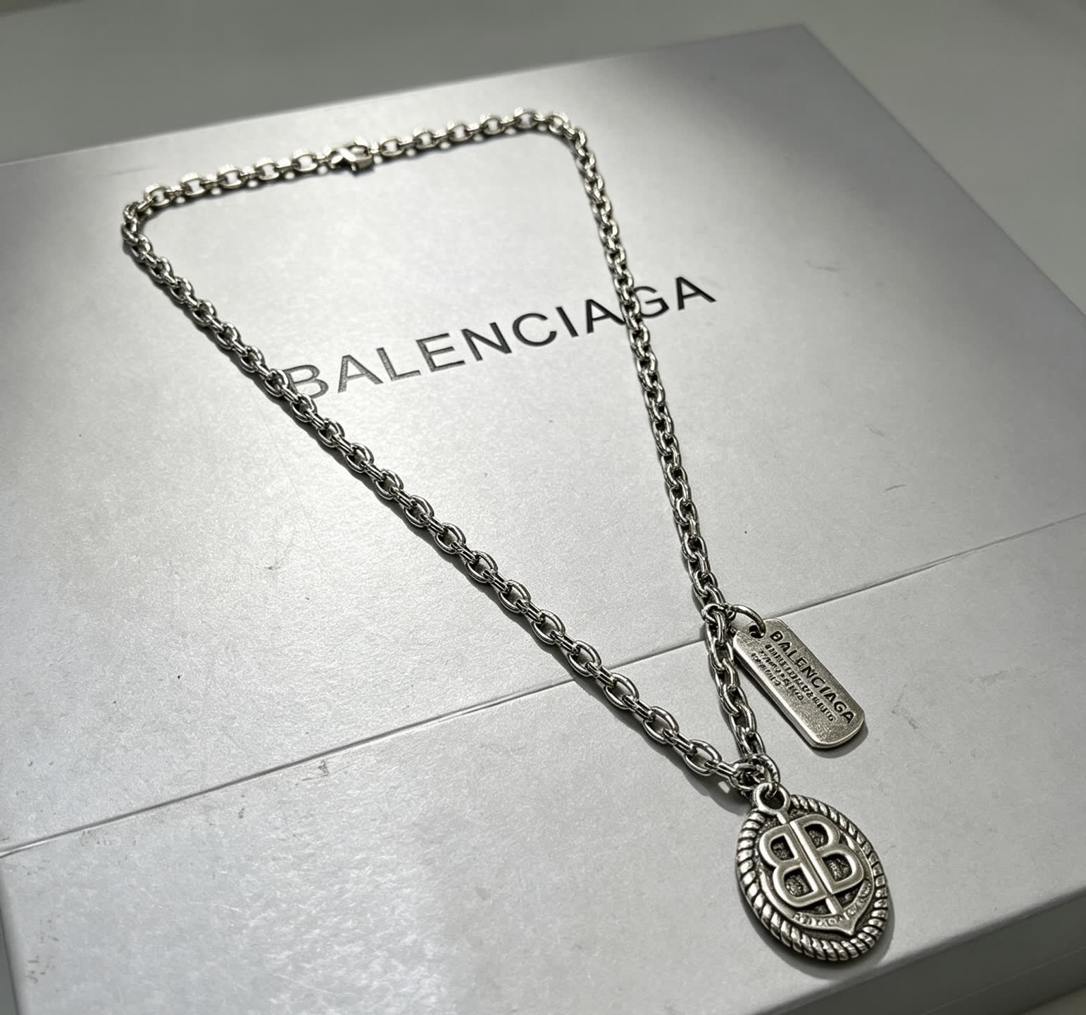 Balenciaga Silver Chain with Logo Pendant
