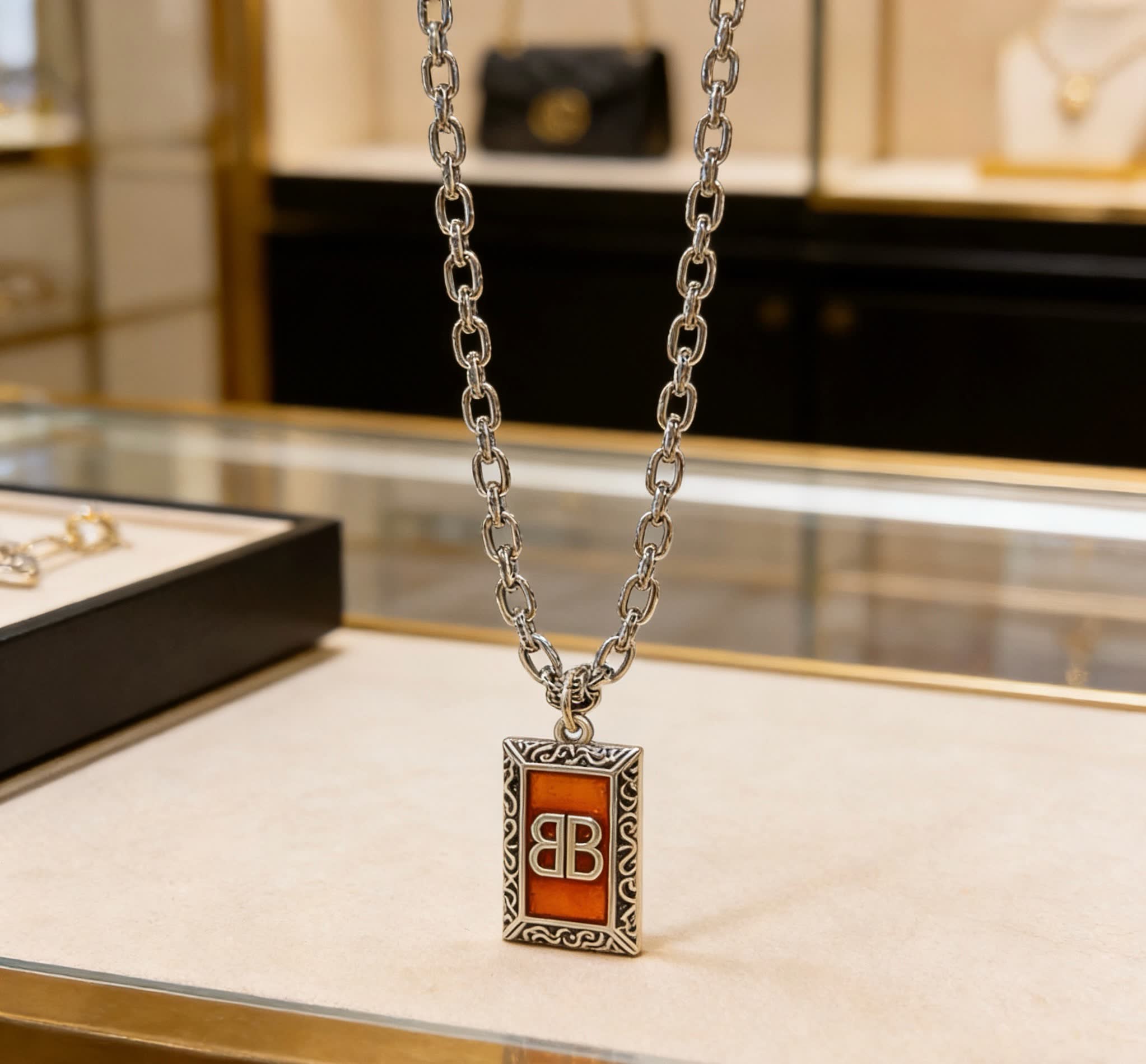 Balenciaga B Zero 18K Yellow Gold and Enamel Necklace