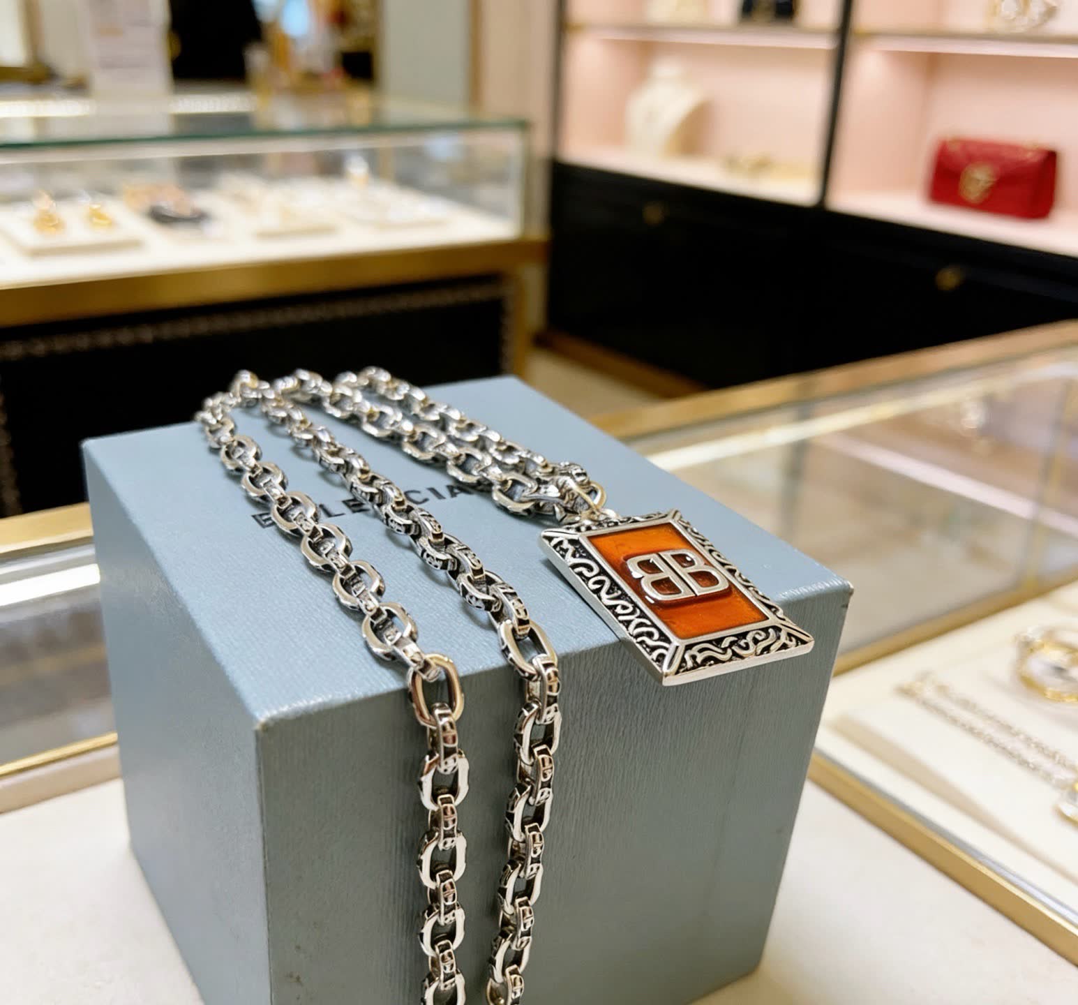 Balenciaga B Zero 18K Yellow Gold and Enamel Necklace
