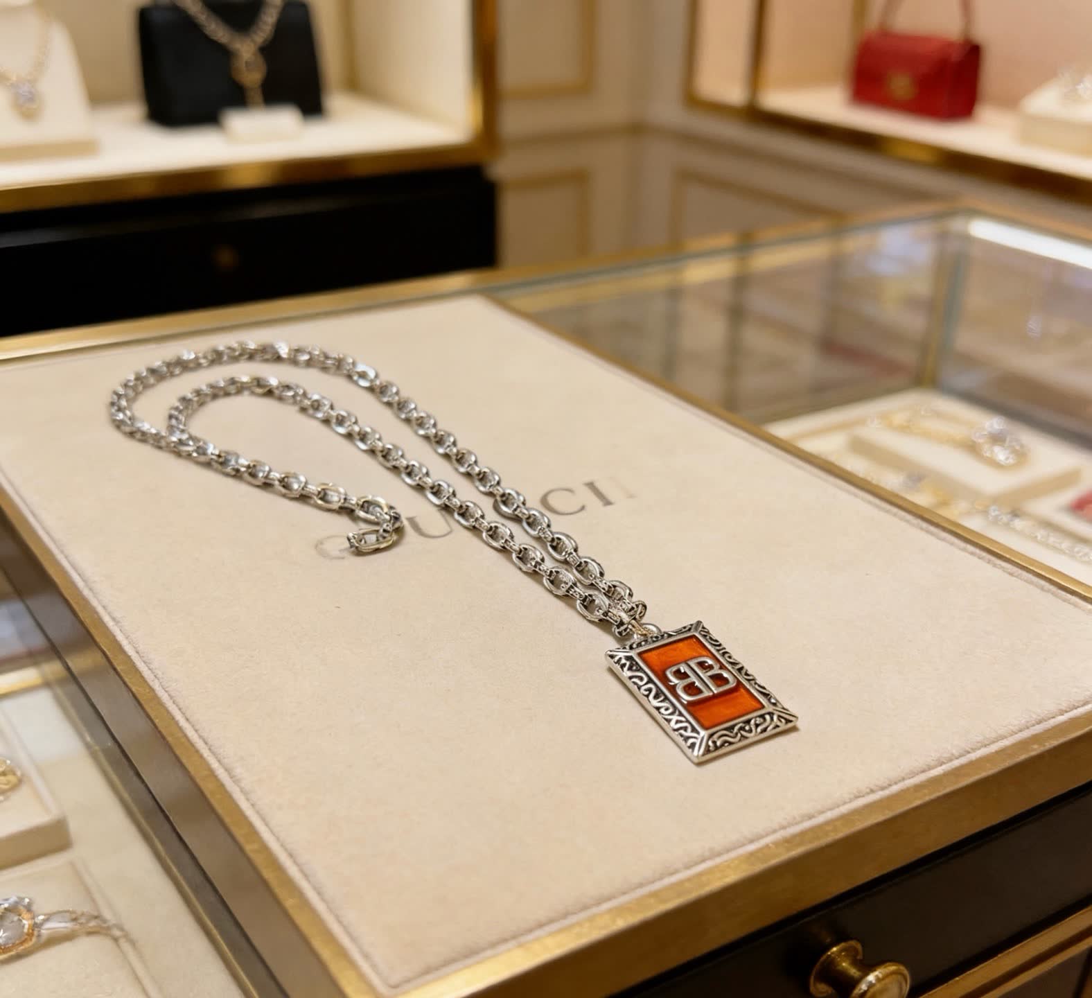 Balenciaga B Zero 18K Yellow Gold and Enamel Necklace