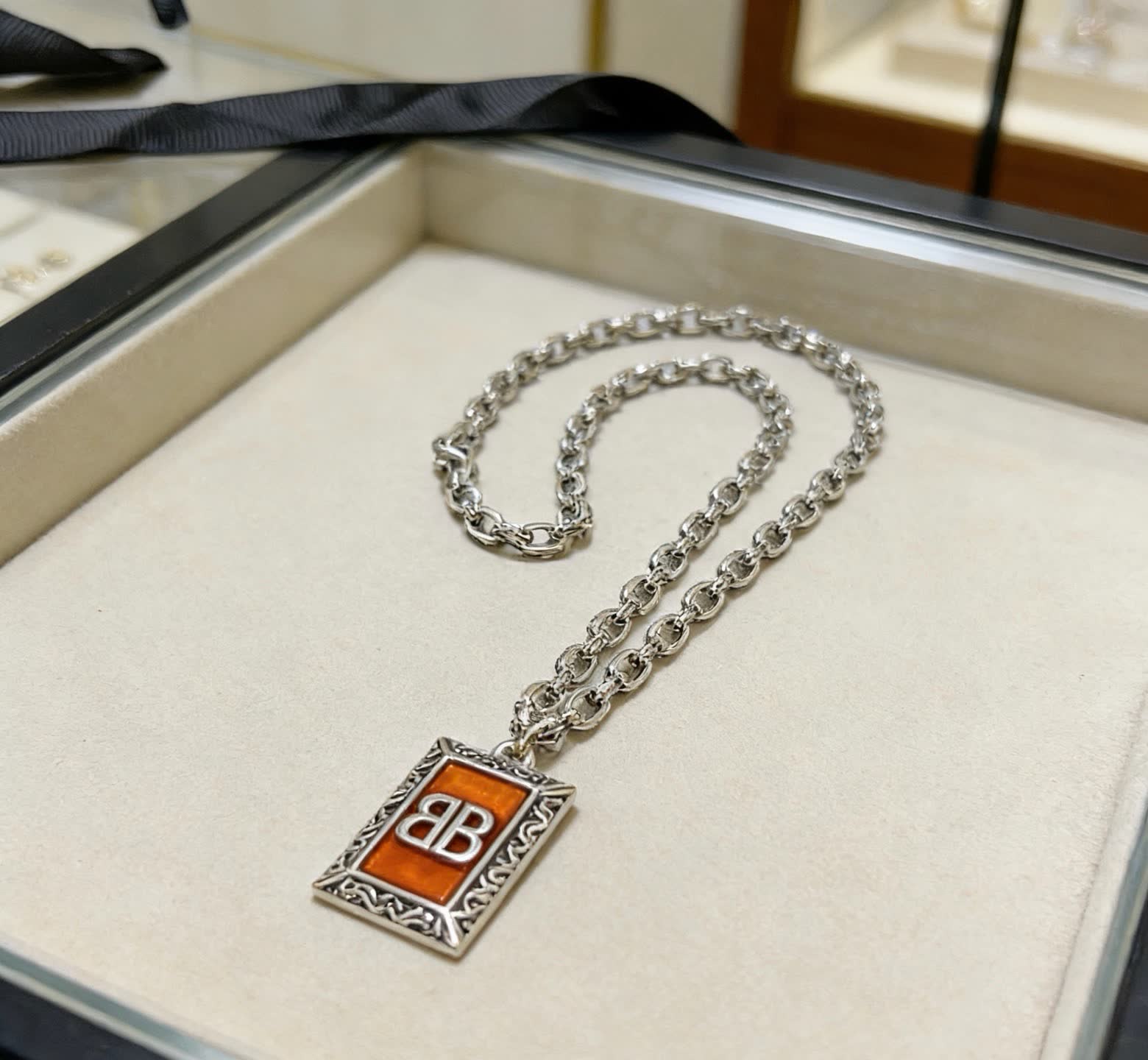 Balenciaga B Zero 18K Yellow Gold and Enamel Necklace