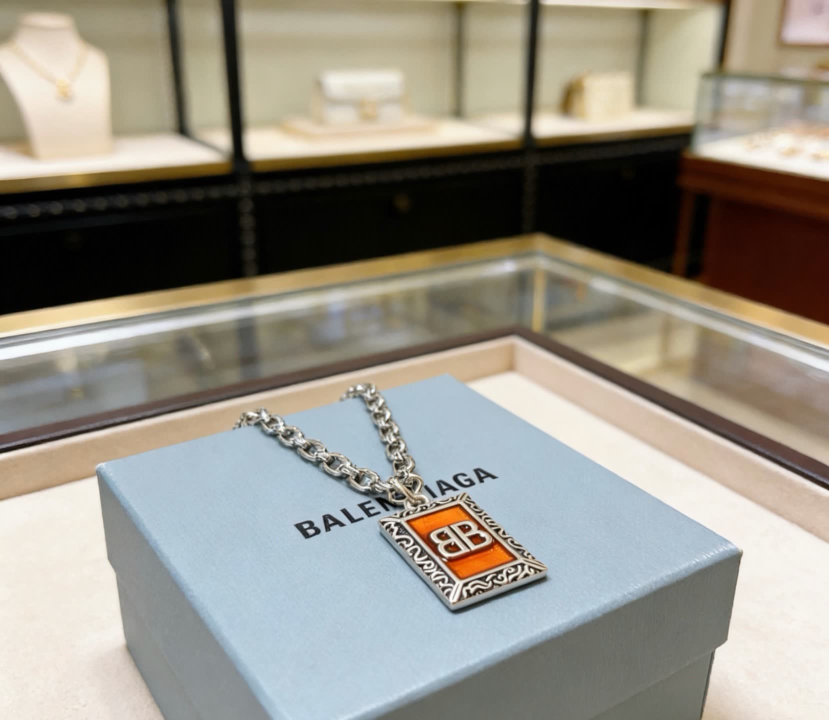 Balenciaga B Zero 18K Yellow Gold and Enamel Necklace
