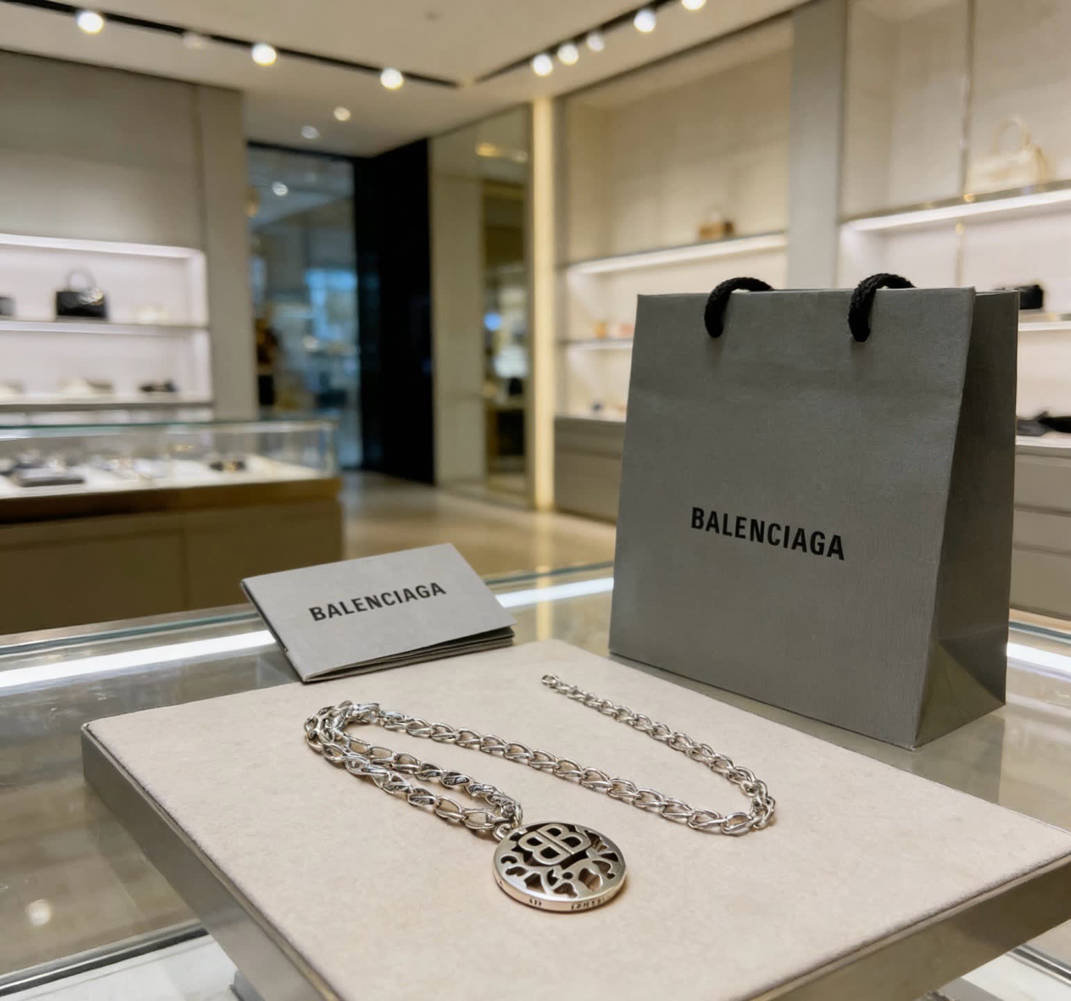 Balenciaga Silver Logo Pendant Necklace
