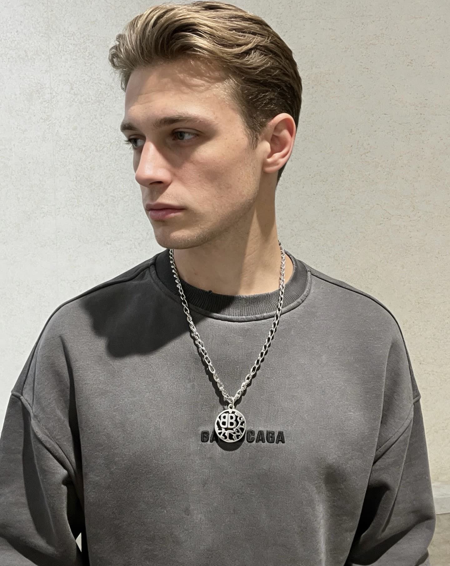 Balenciaga Silver Logo Pendant Necklace