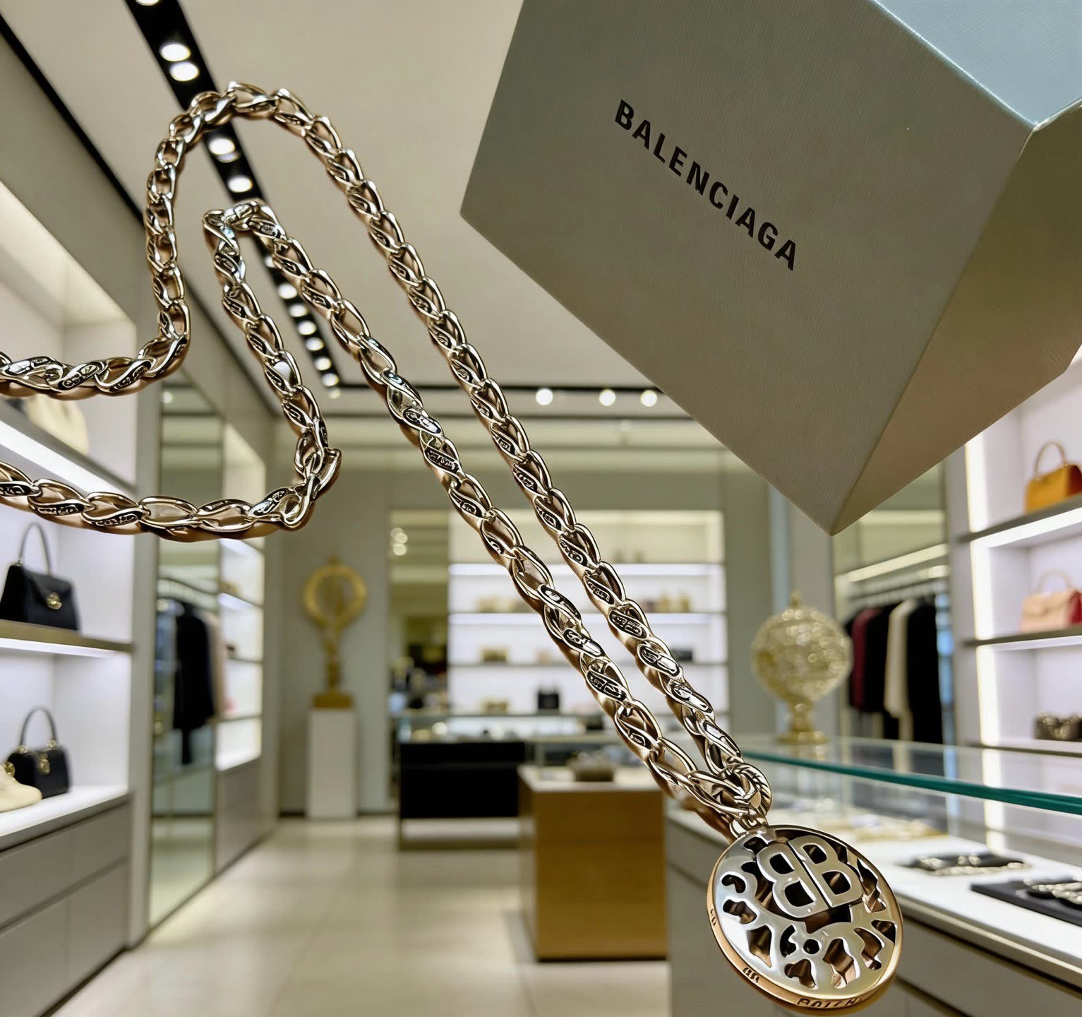 Balenciaga Silver Logo Pendant Necklace