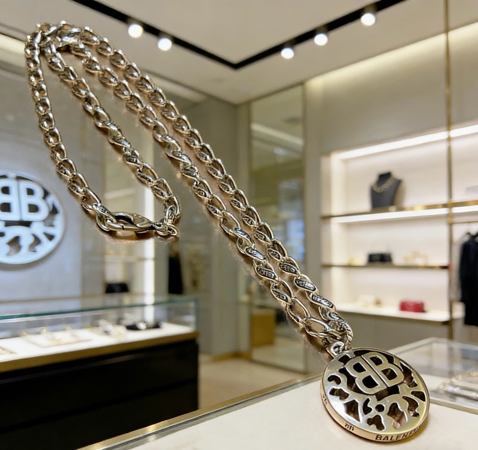 Balenciaga Silver Logo Pendant Necklace