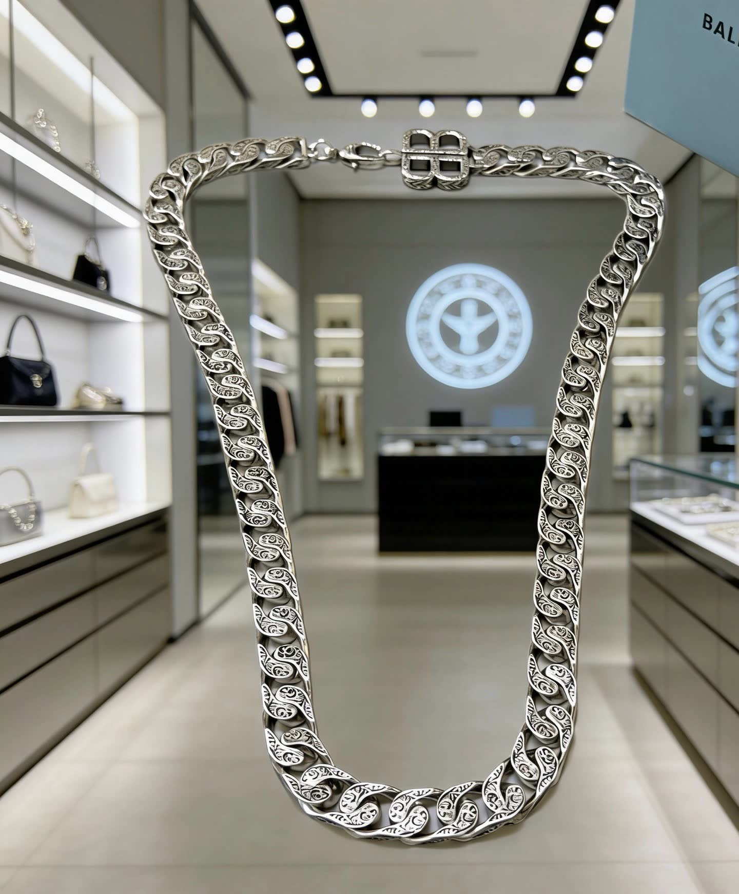 Balenciaga Sterling Silver Chain Necklace