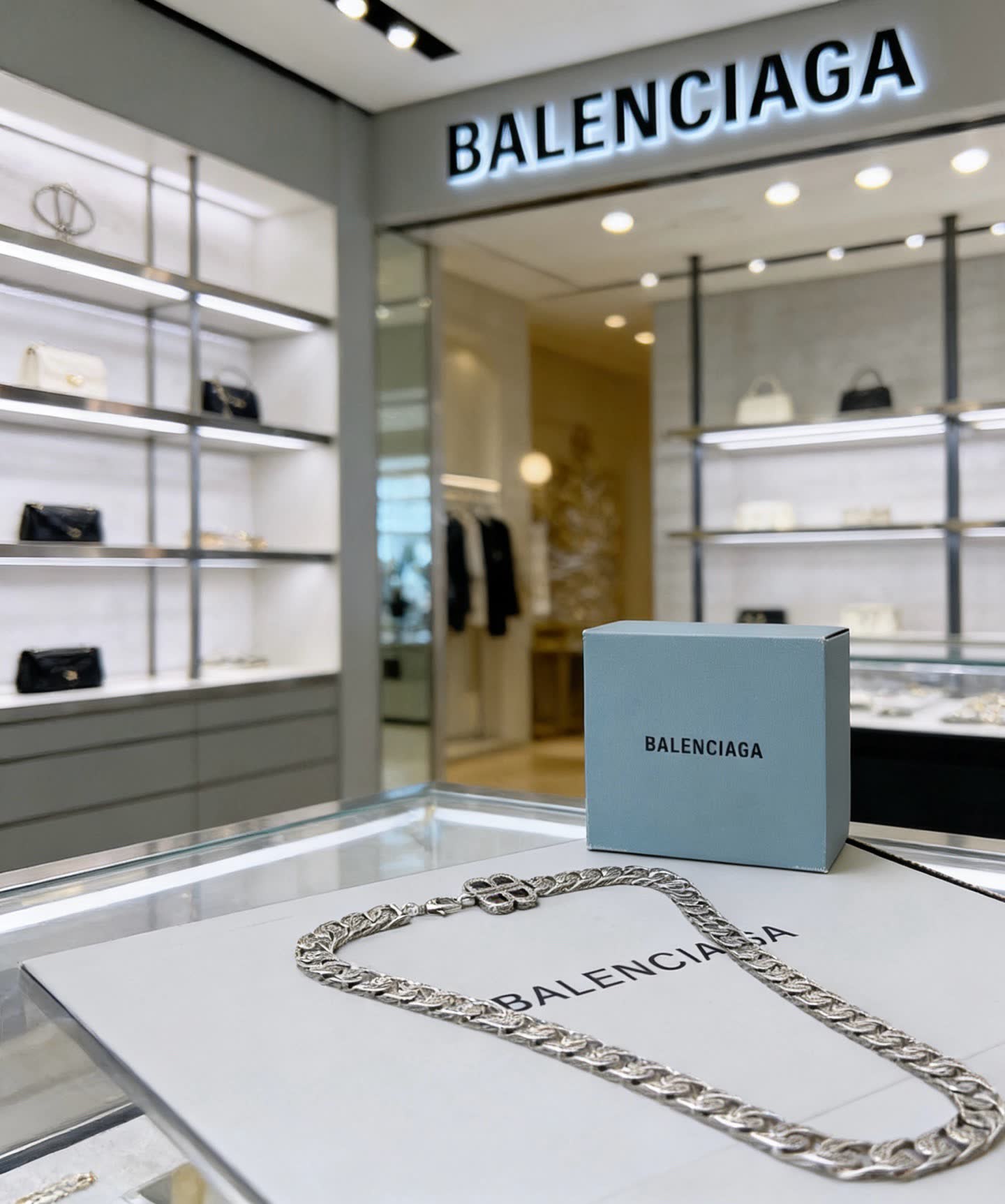 Balenciaga Sterling Silver Chain Necklace