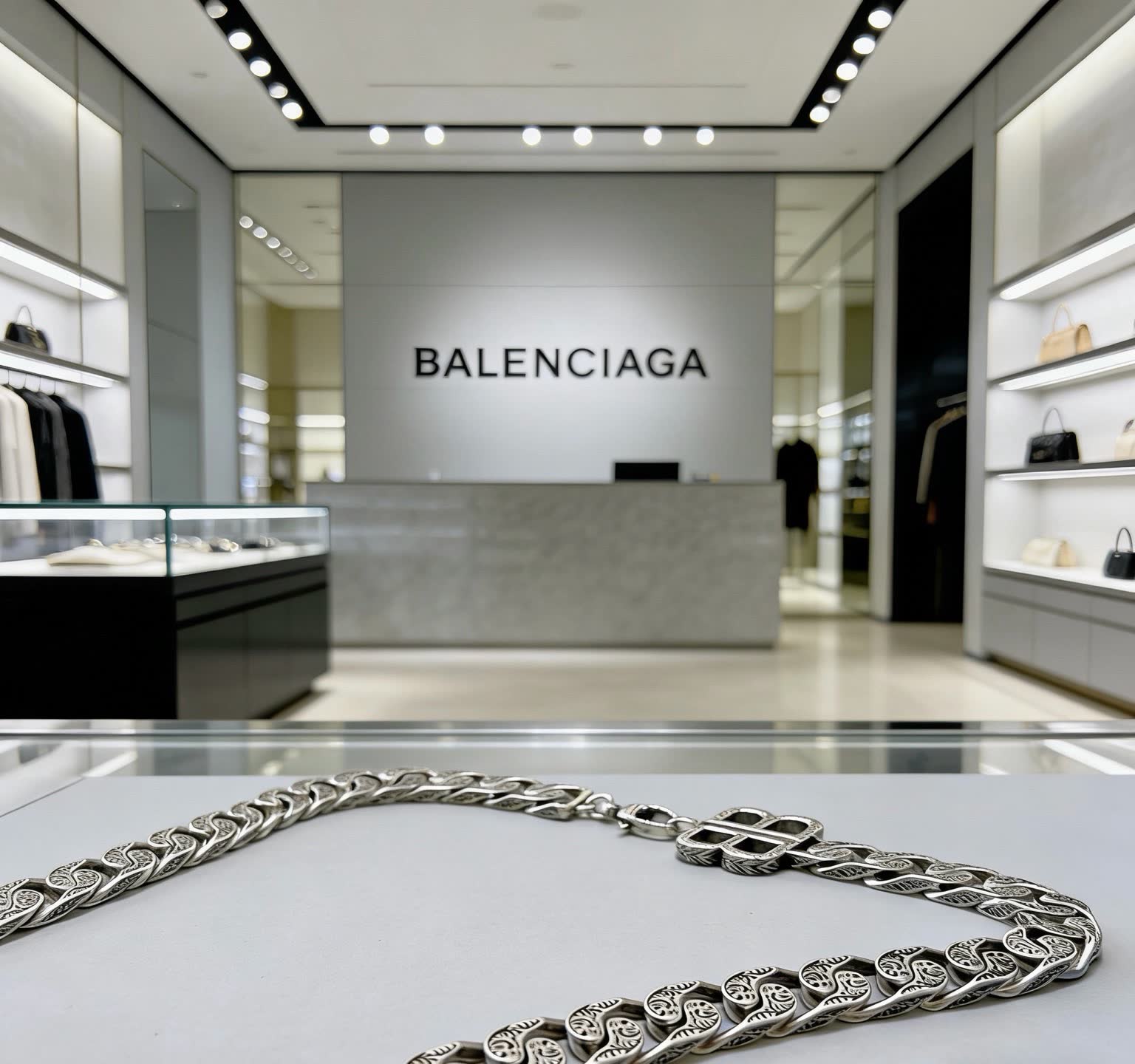 Balenciaga Sterling Silver Chain Necklace