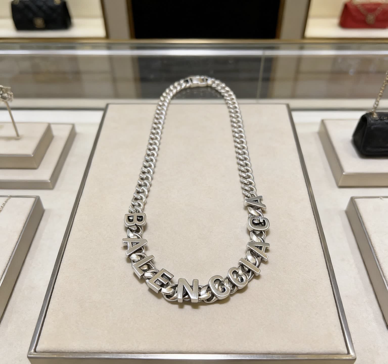 Balenciaga Silver Logo Chain Necklace