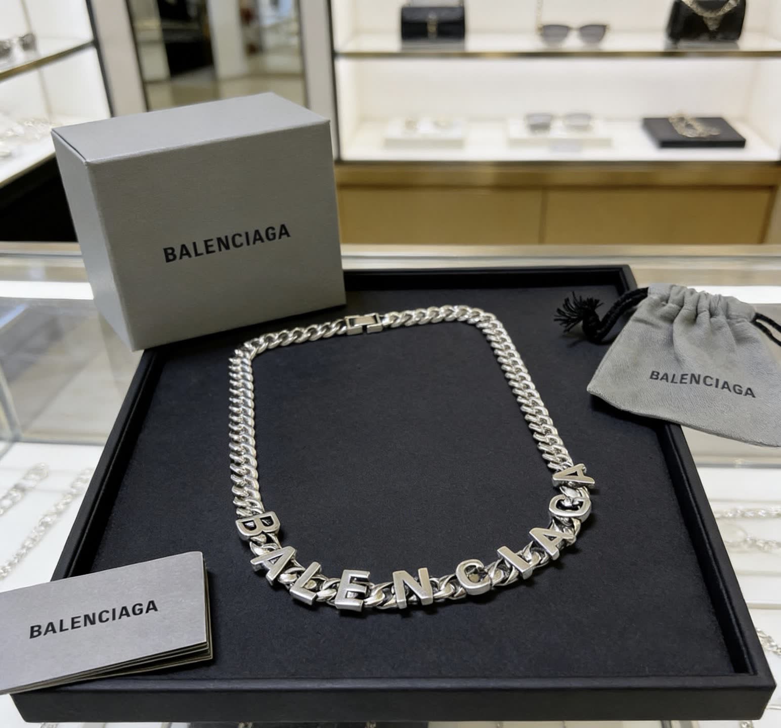 Balenciaga Silver Logo Chain Necklace