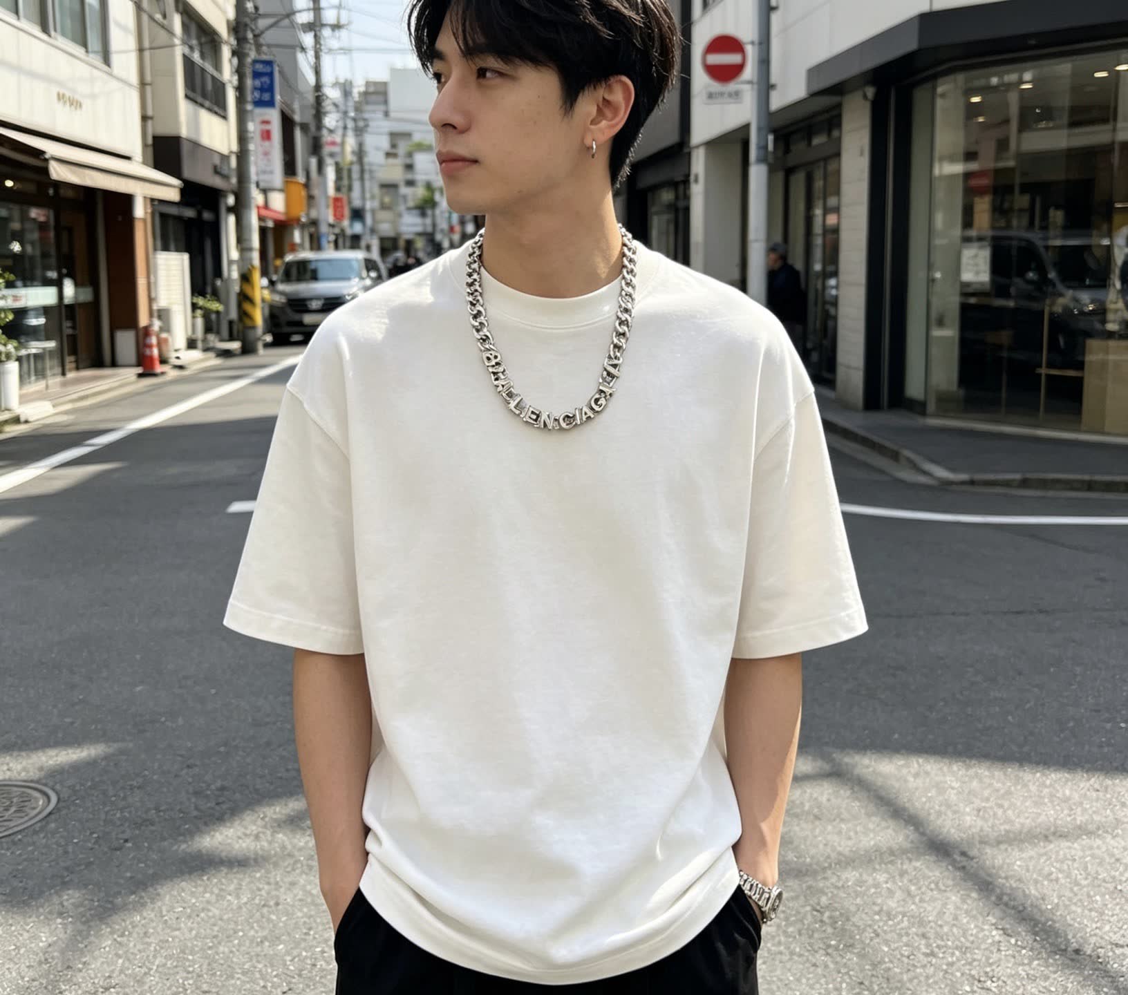 Balenciaga Silver Logo Chain Necklace