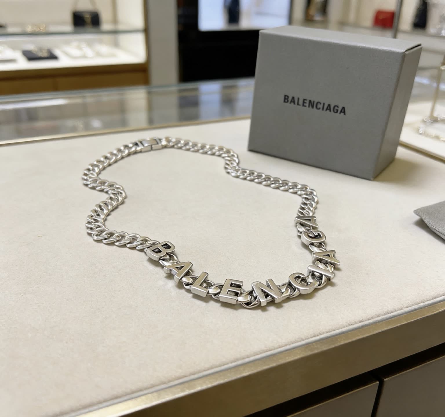 Balenciaga Silver Logo Chain Necklace