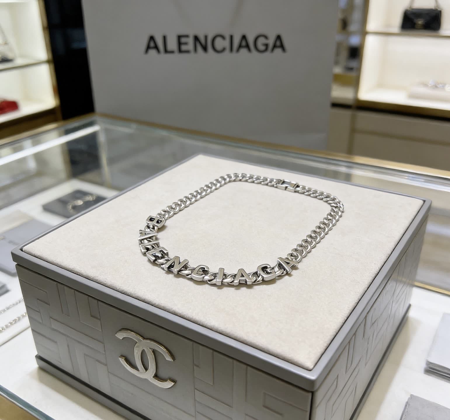 Balenciaga Silver Logo Chain Necklace