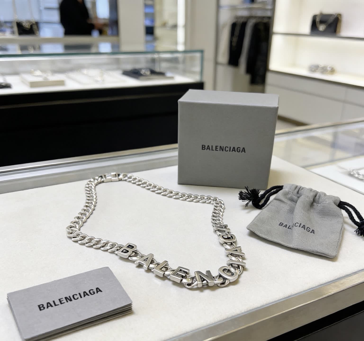 Balenciaga Silver Logo Chain Necklace