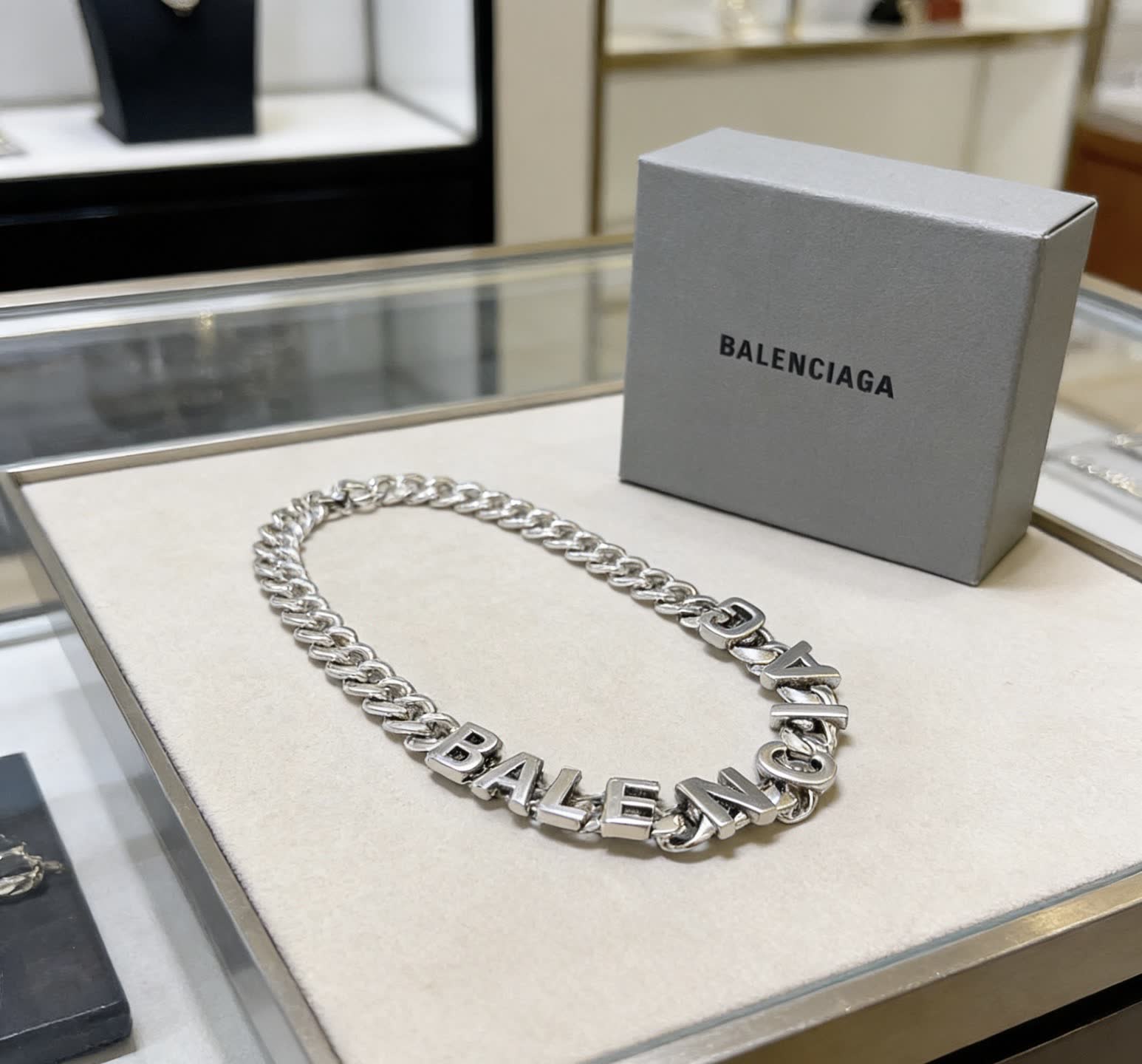 Balenciaga Silver Logo Chain Necklace