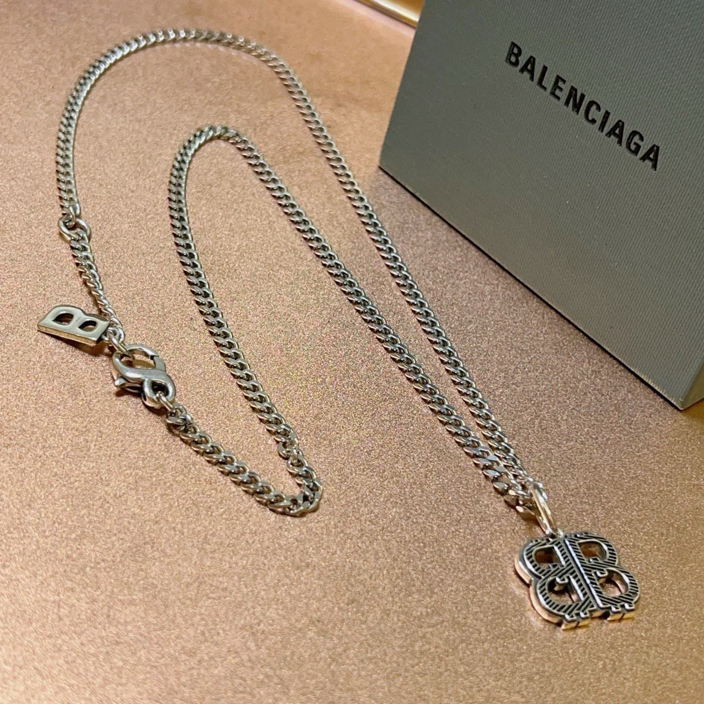 Balenciaga Silver 'BB' Logo Necklace