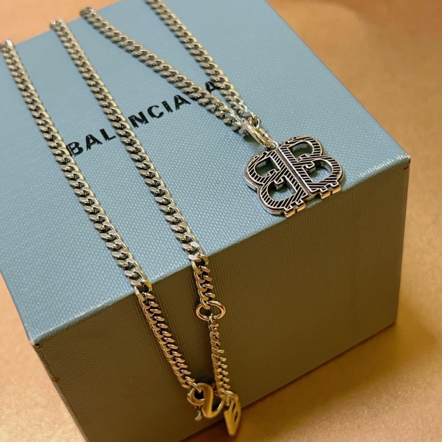 Balenciaga Silver 'BB' Logo Necklace