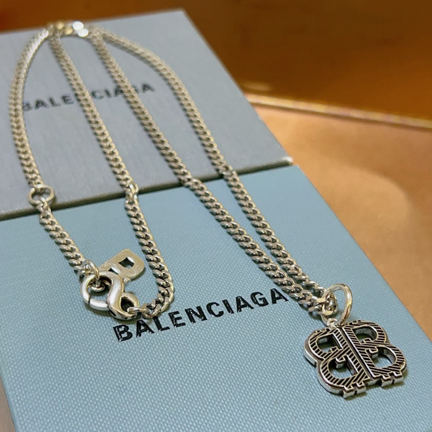Balenciaga Silver 'BB' Logo Necklace
