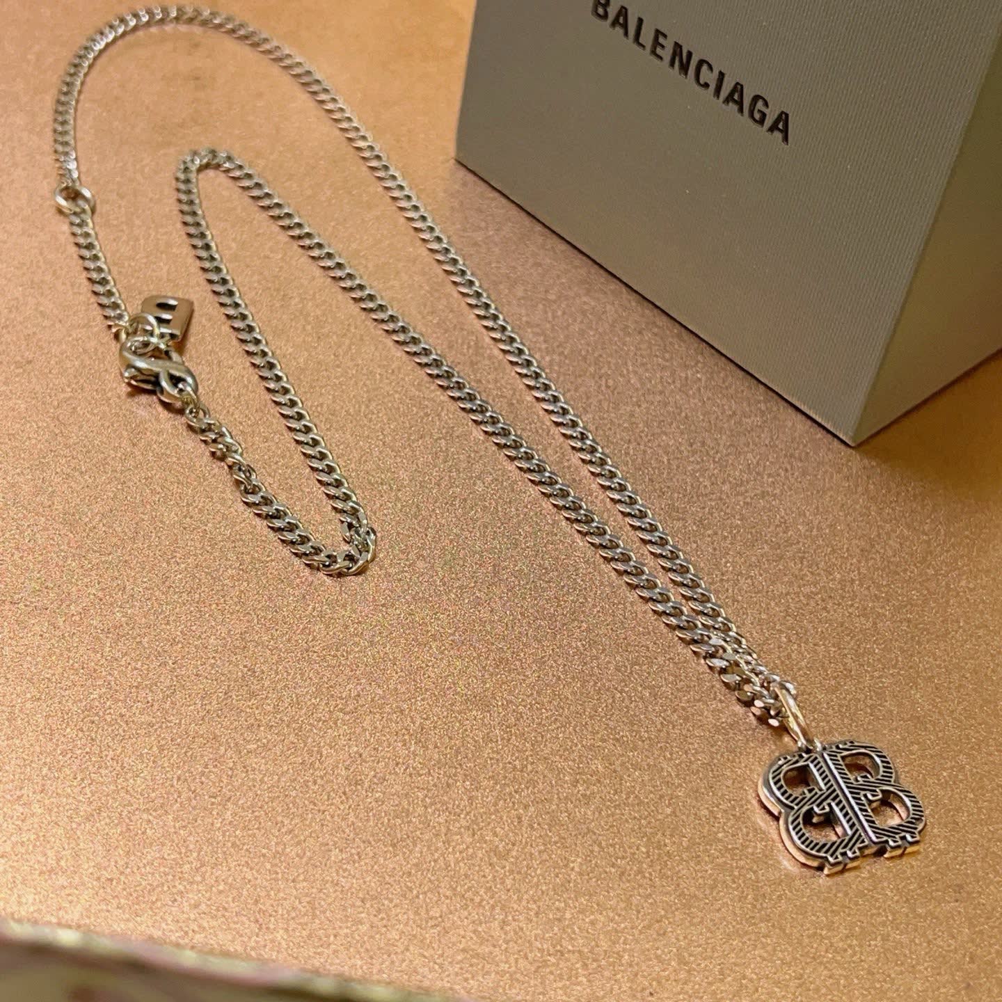 Balenciaga Silver 'BB' Logo Necklace