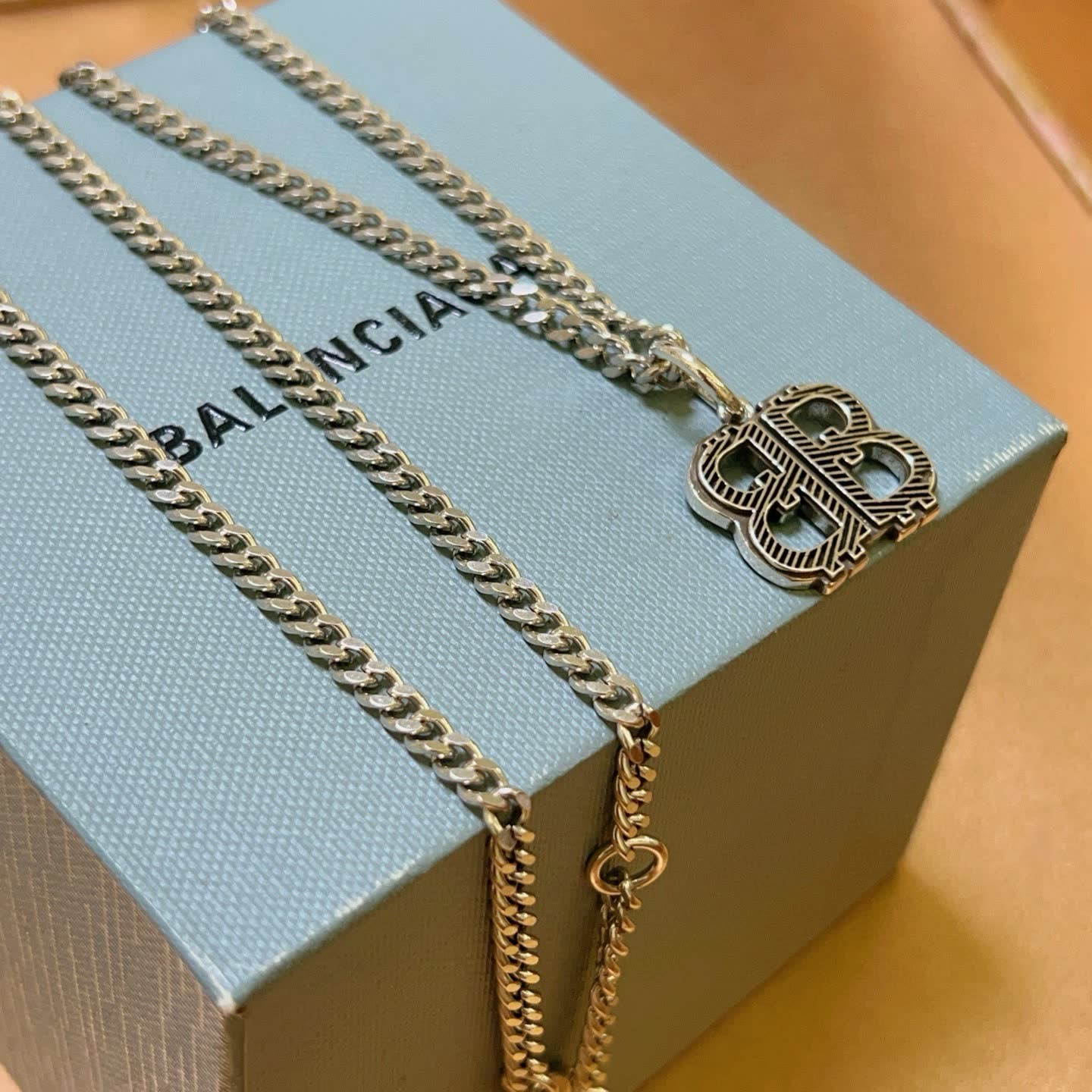 Balenciaga Silver 'BB' Logo Necklace