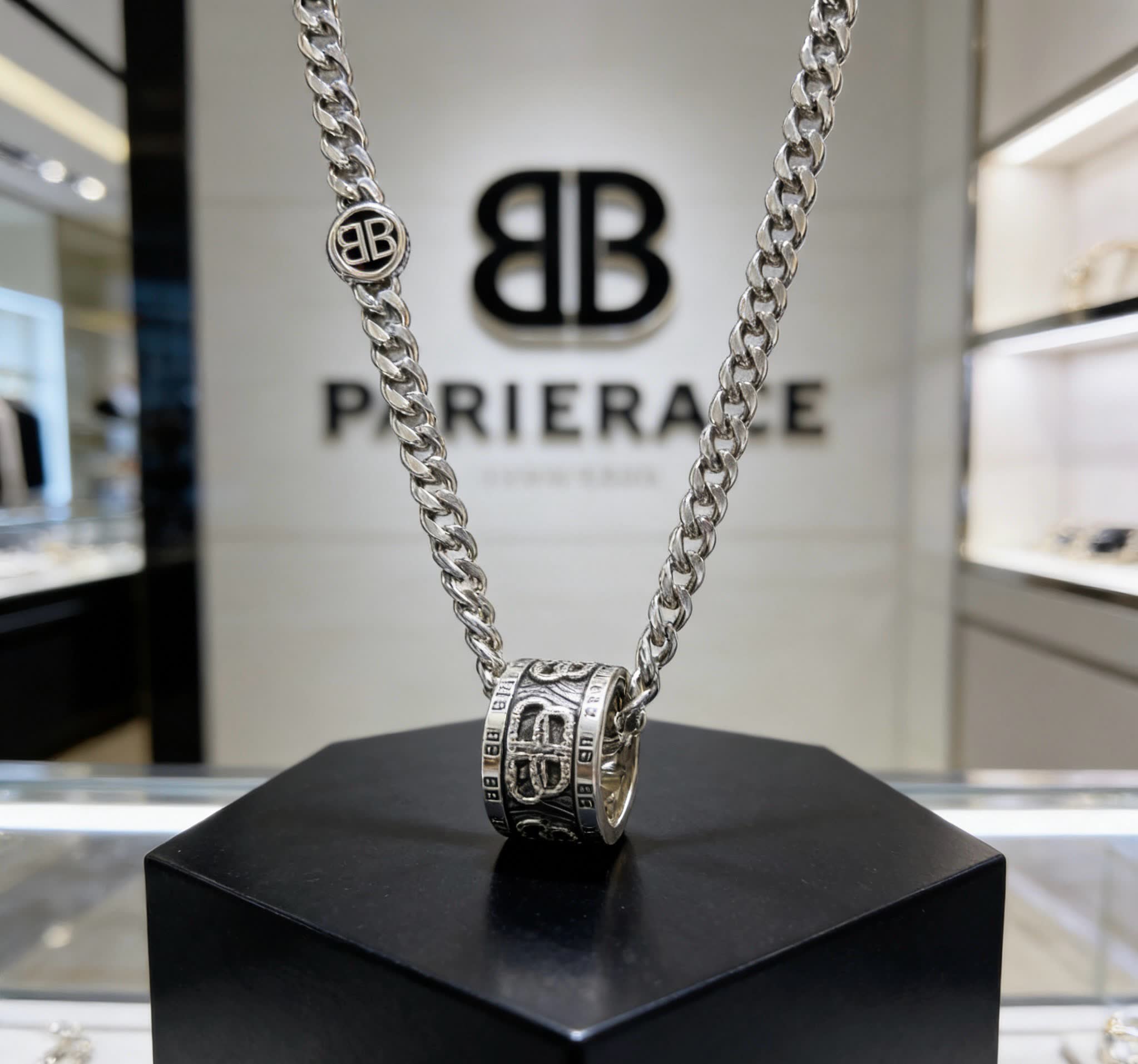 Balenciaga BB Parierace Silver Chain with Pendant
