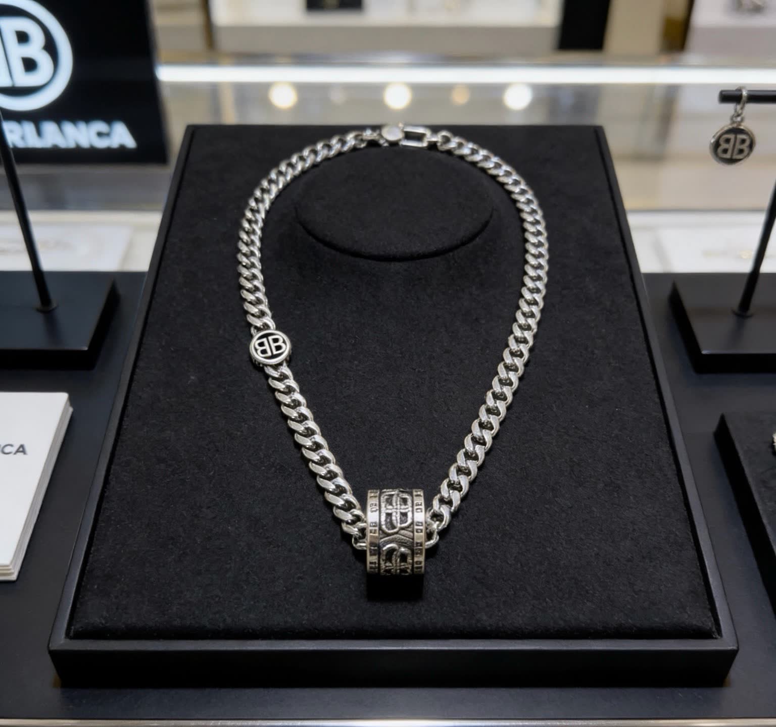 Balenciaga BB Parierace Silver Chain with Pendant