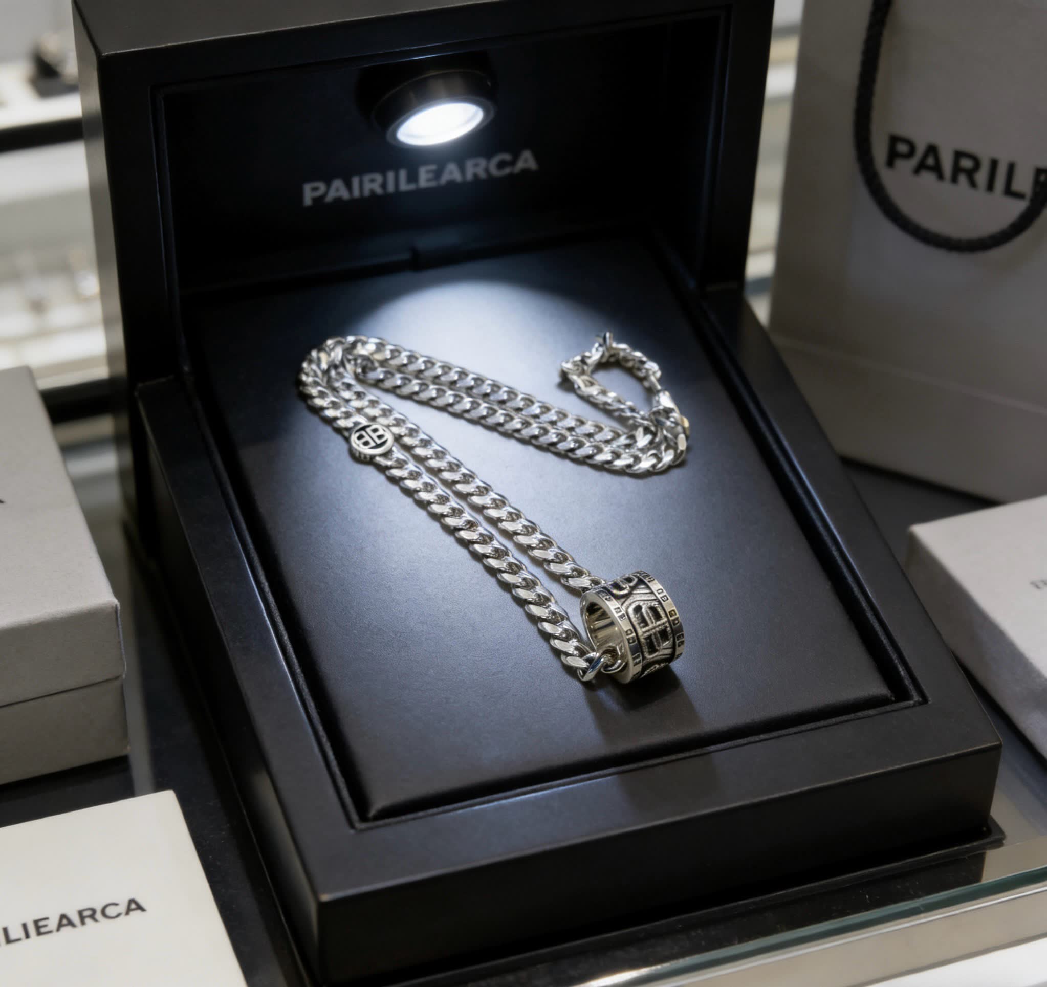 Balenciaga BB Parierace Silver Chain with Pendant
