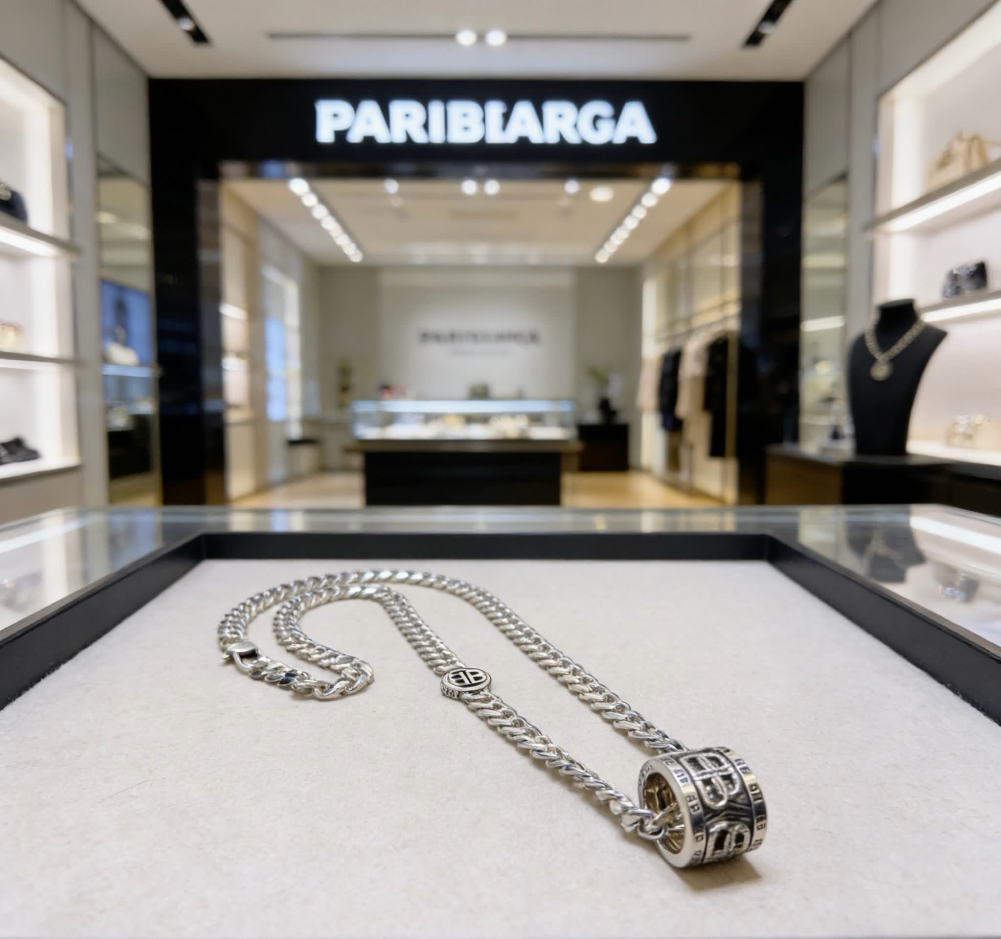 Balenciaga BB Parierace Silver Chain with Pendant