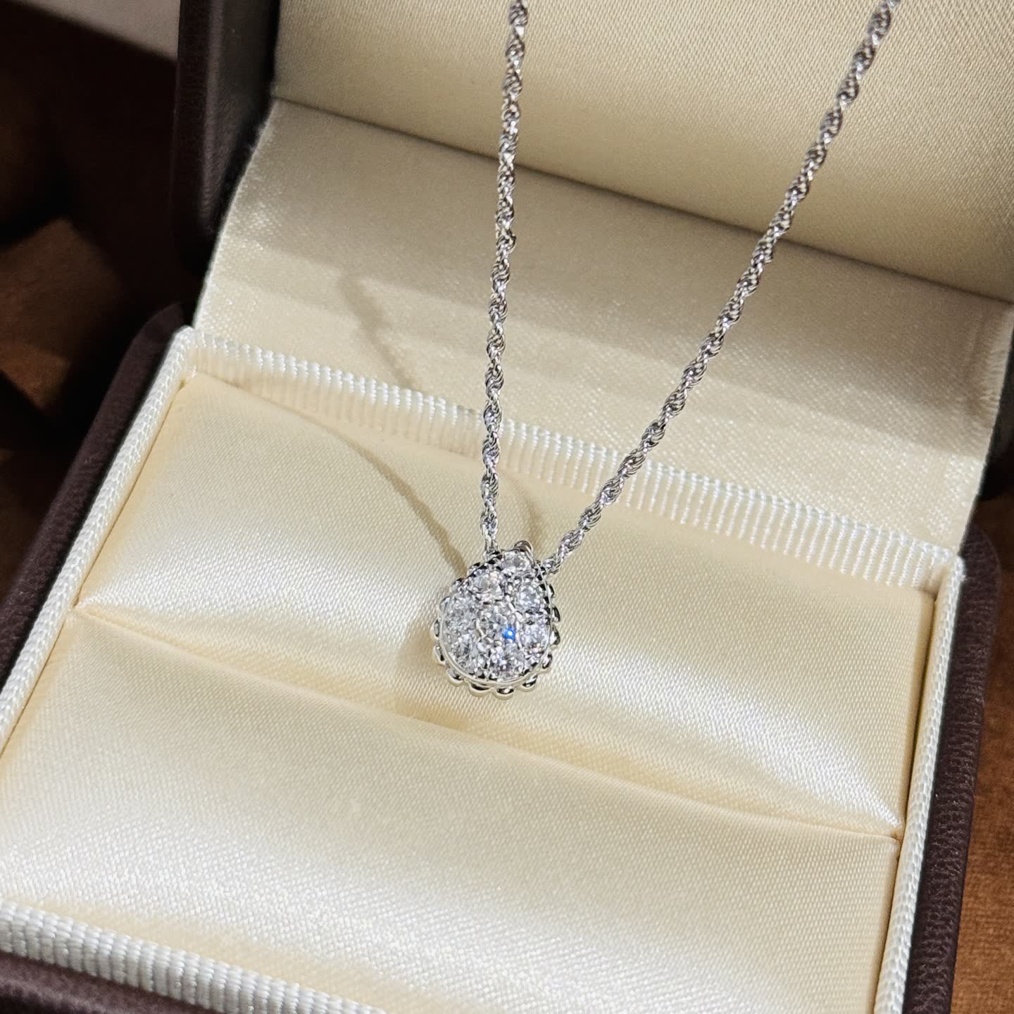 Boucheron Elegant Silver Diamond Pendant Necklace