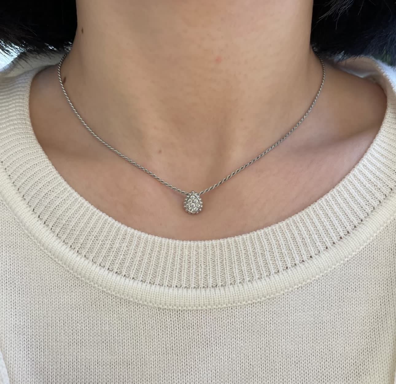 Boucheron Elegant Silver Diamond Pendant Necklace