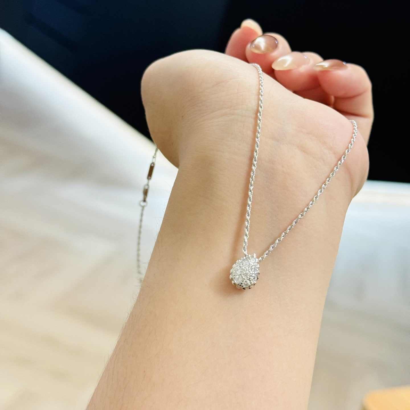 Boucheron Elegant Silver Diamond Pendant Necklace