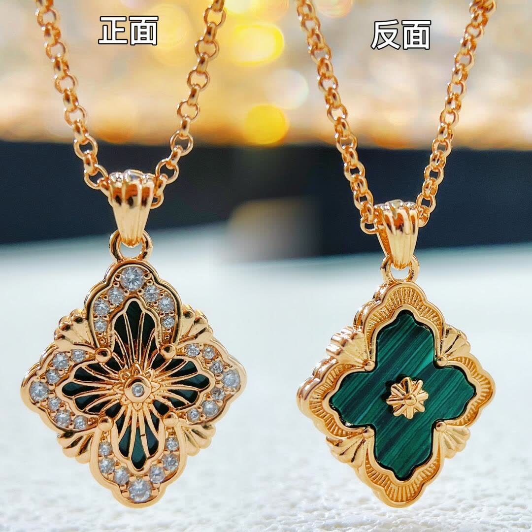 Buccellati Gold Plated Green Enamel Flower Pendant Necklace