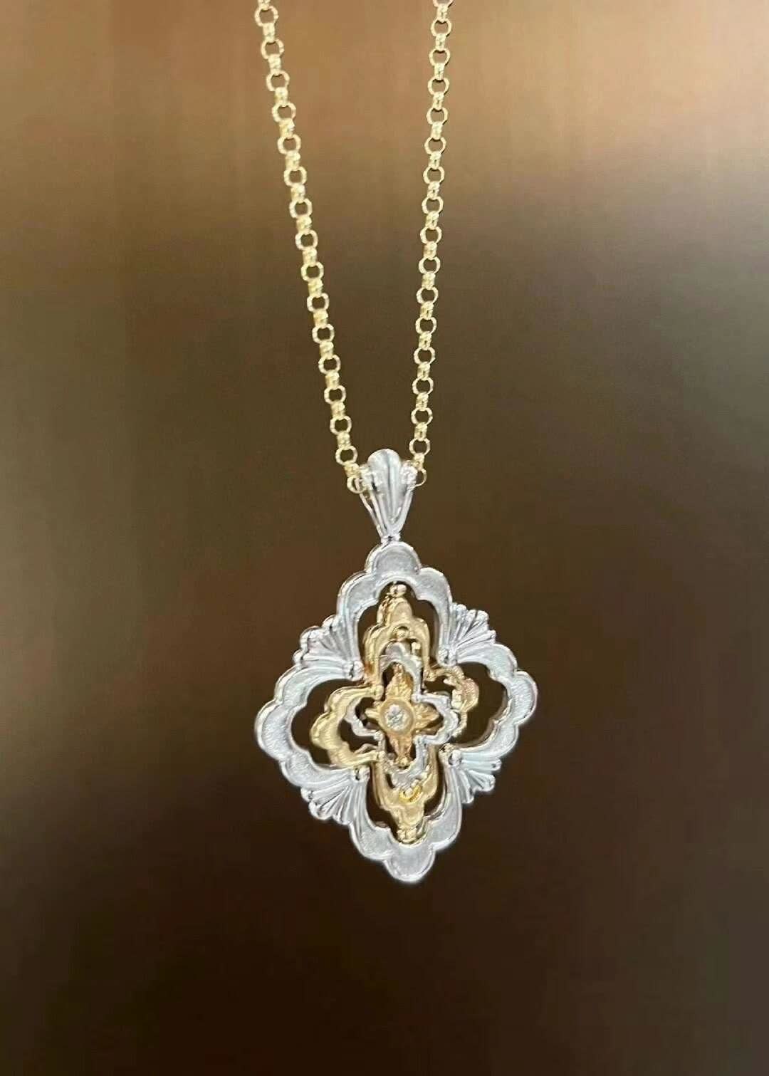 Buccellati Gold and Silver Filigree Pendant Necklace