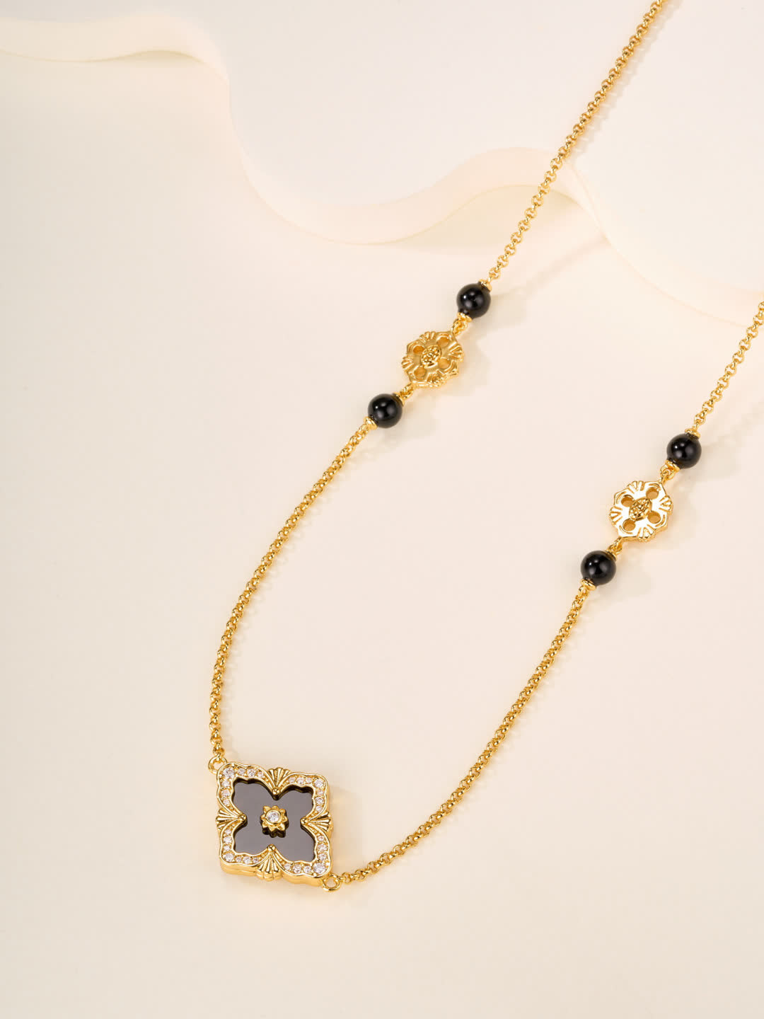 Buccellati Gold and Black Enamel Flower Necklace Buccellati Gold and Black Enamel Flower Necklace