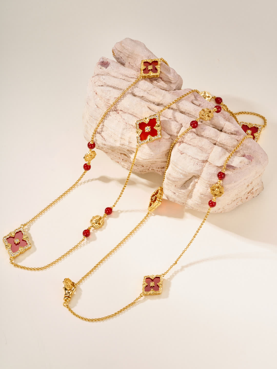 Buccellati Gold and Red Beaded Necklace with Enamel Flowers Buccellati Gold and Red Beaded Necklace with Enamel Flowers