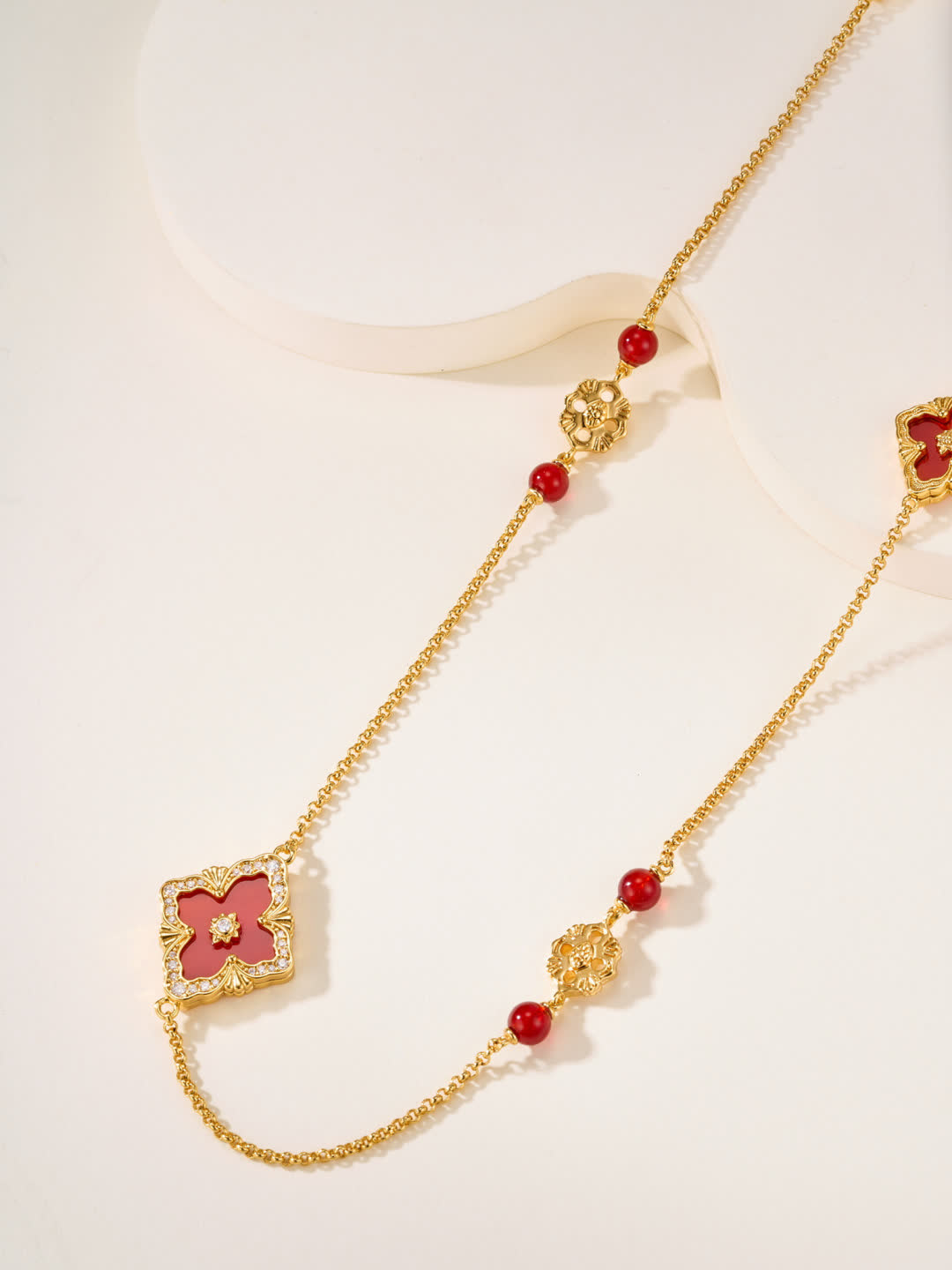 Buccellati Gold and Red Beaded Necklace with Enamel Flowers Buccellati Gold and Red Beaded Necklace with Enamel Flowers