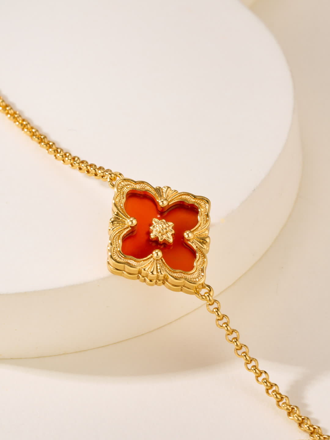 Buccellati Gold and Red Beaded Necklace with Enamel Flowers Buccellati Gold and Red Beaded Necklace with Enamel Flowers