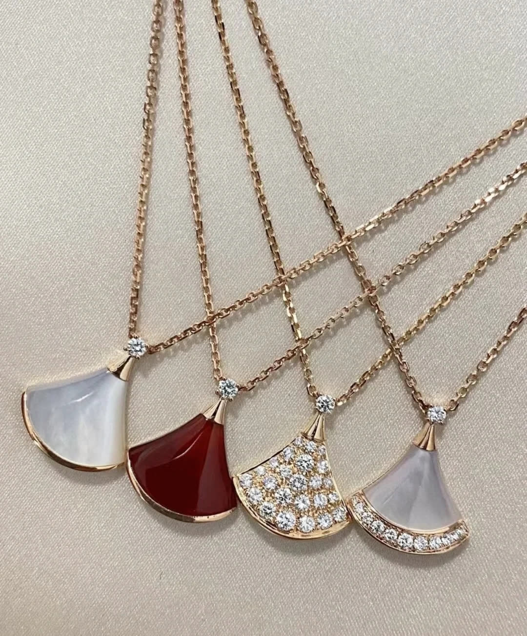 Bvlgari Gold and Enamel Fan Pendant Necklace