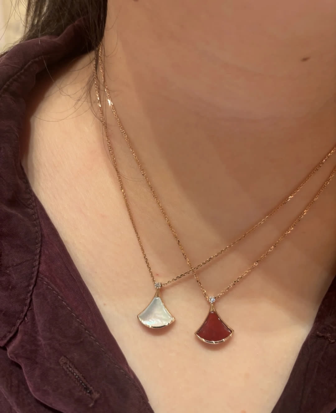 Bvlgari Gold and Enamel Fan Pendant Necklace