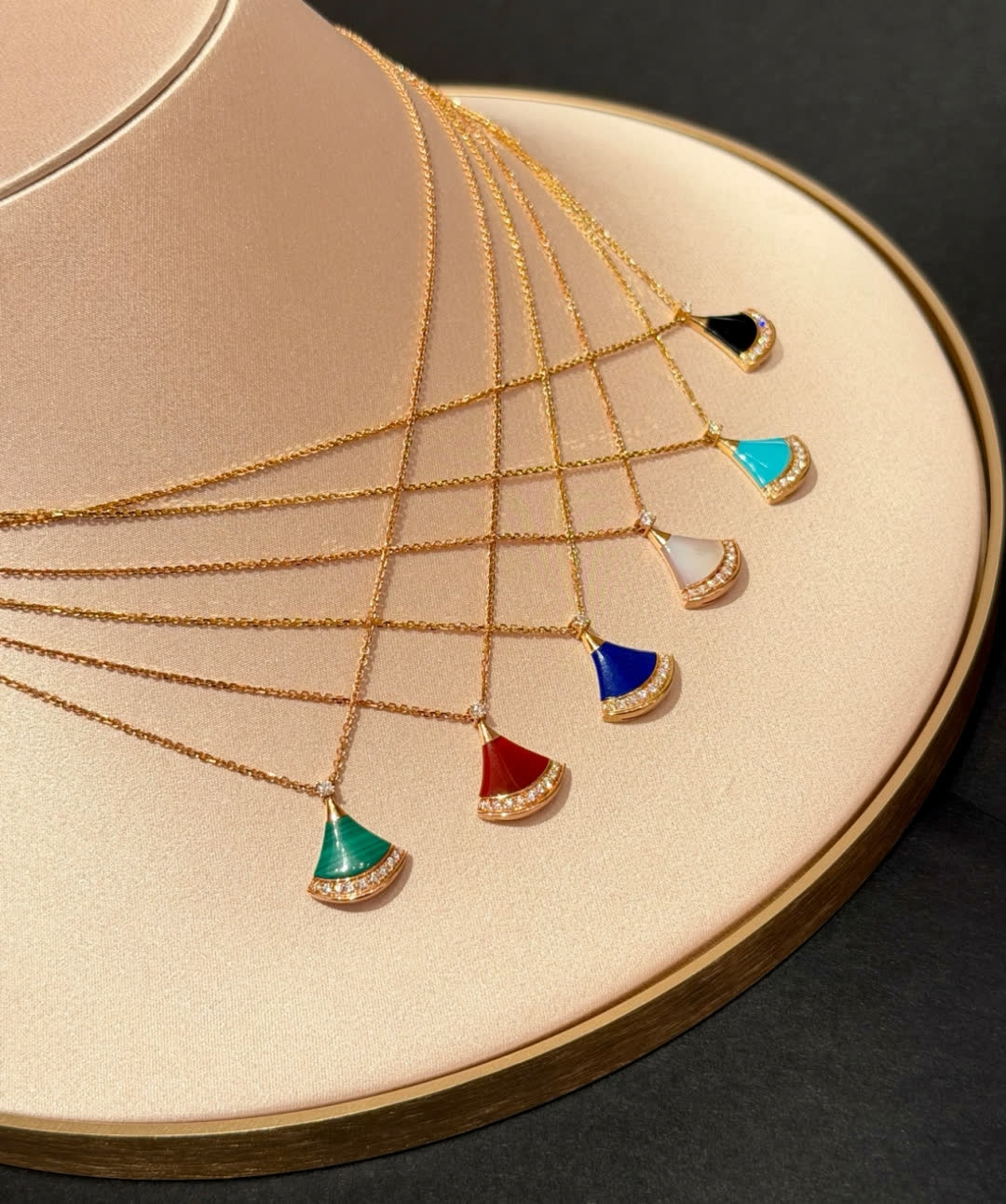 Bvlgari Gold and Enamel Fan-Shaped Pendants