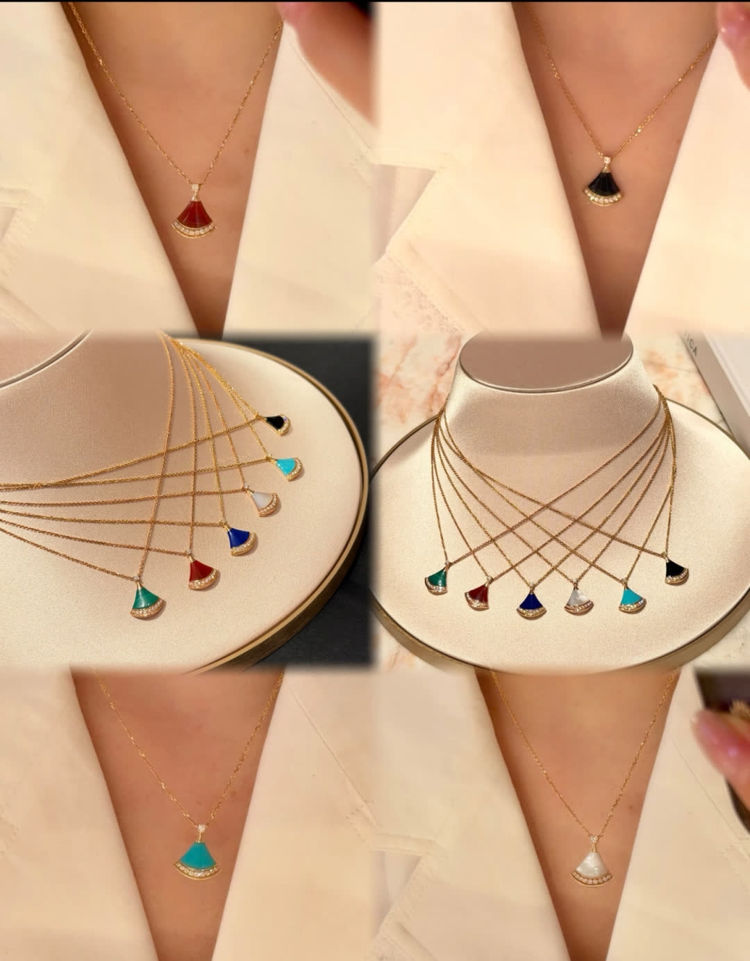 Bvlgari Gold and Enamel Fan-Shaped Pendants