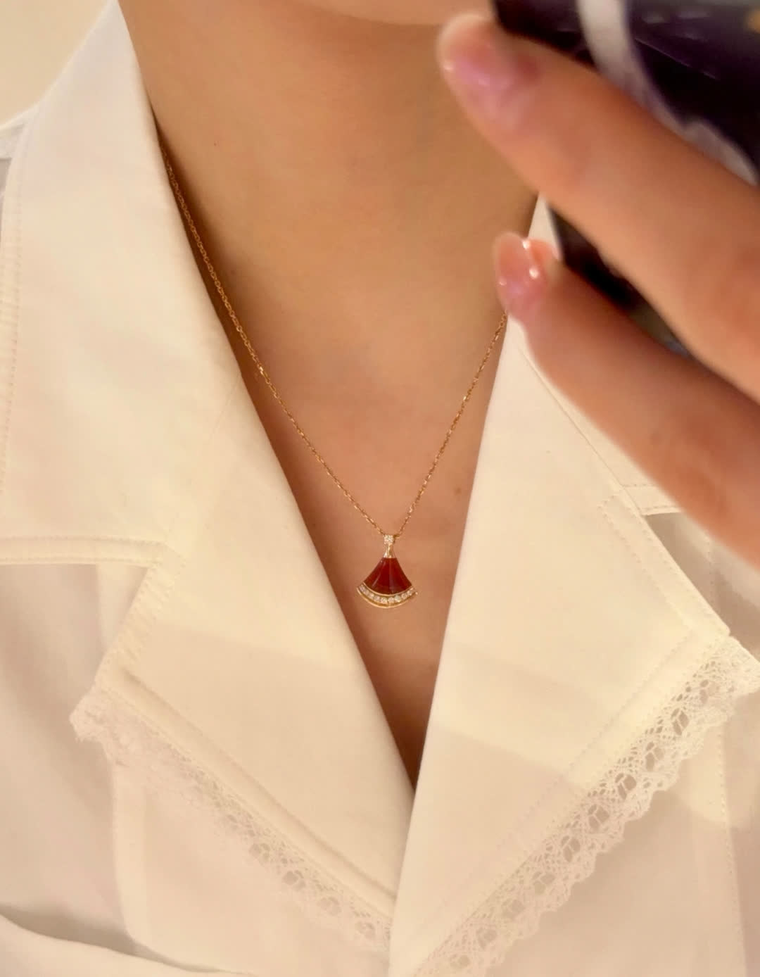 Bvlgari Gold and Enamel Fan-Shaped Pendants