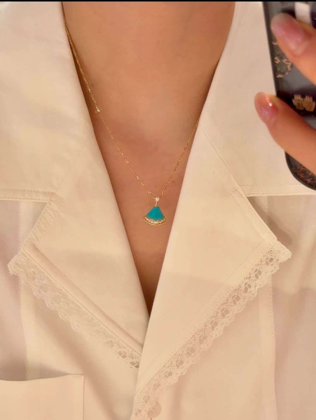 Bvlgari Gold and Enamel Fan-Shaped Pendants